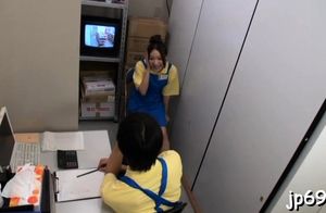 Dilettante asian employee filmed when